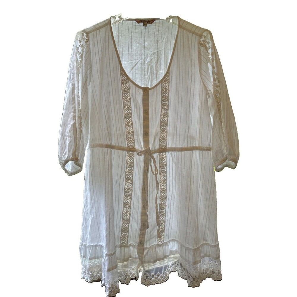 JOE BROWNS WHITE LACE Eyelet 3/4 SLEEVE BUTTON FRONT TOP  Sz 18